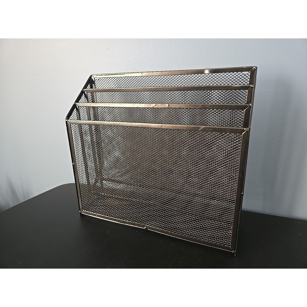 Three Section Tier Compartment Black Metal  Mesh Wire File Organizer‎